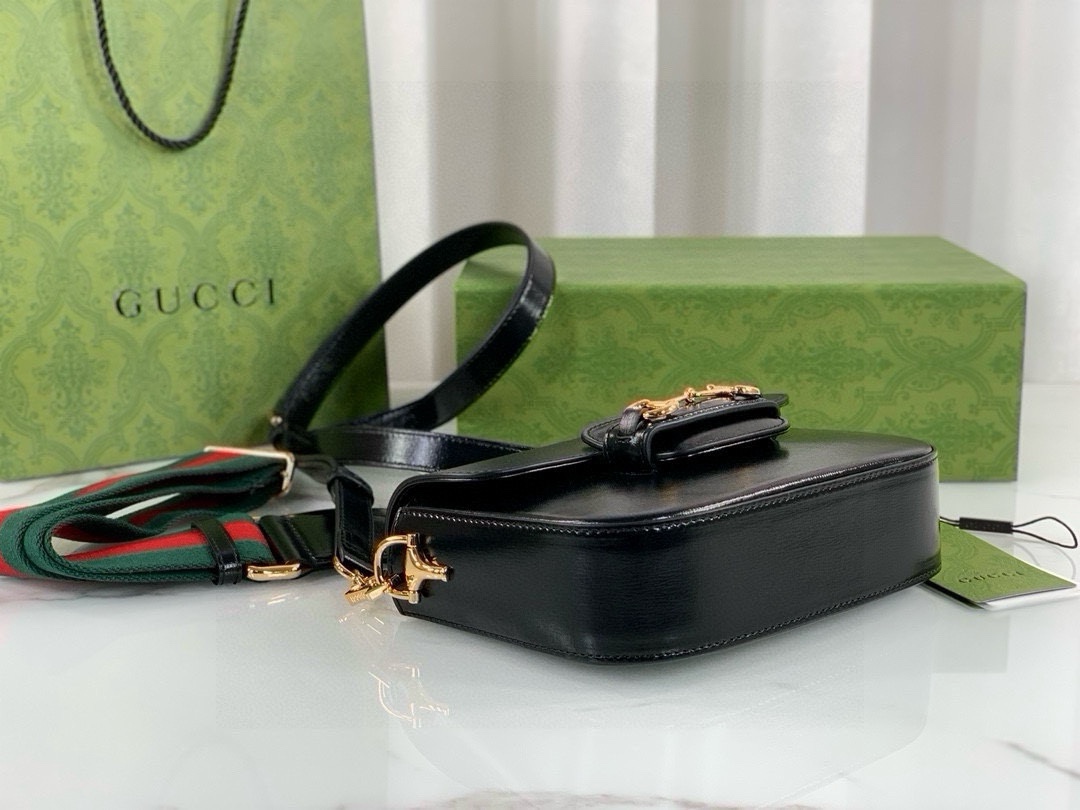 Gucci Horsebit 1955 Series Saddle Bag Mini Handbag Black Leather